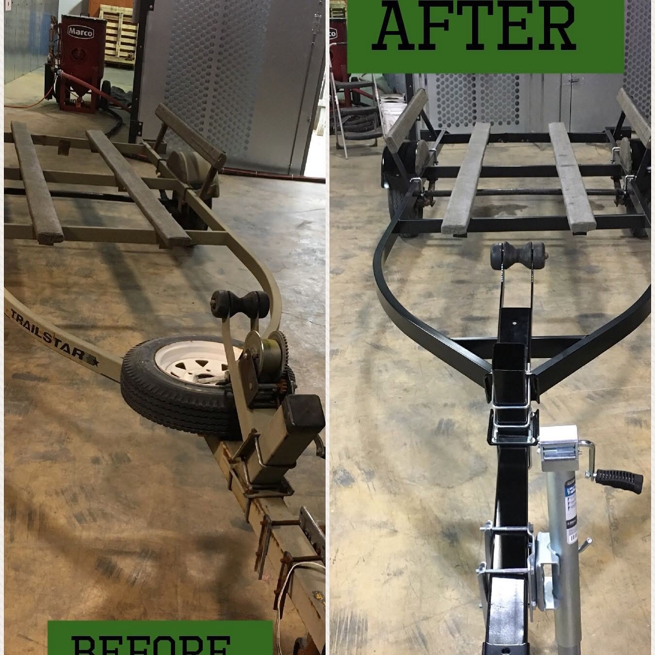 Boat trailer frame before and after β rusty to gloss black